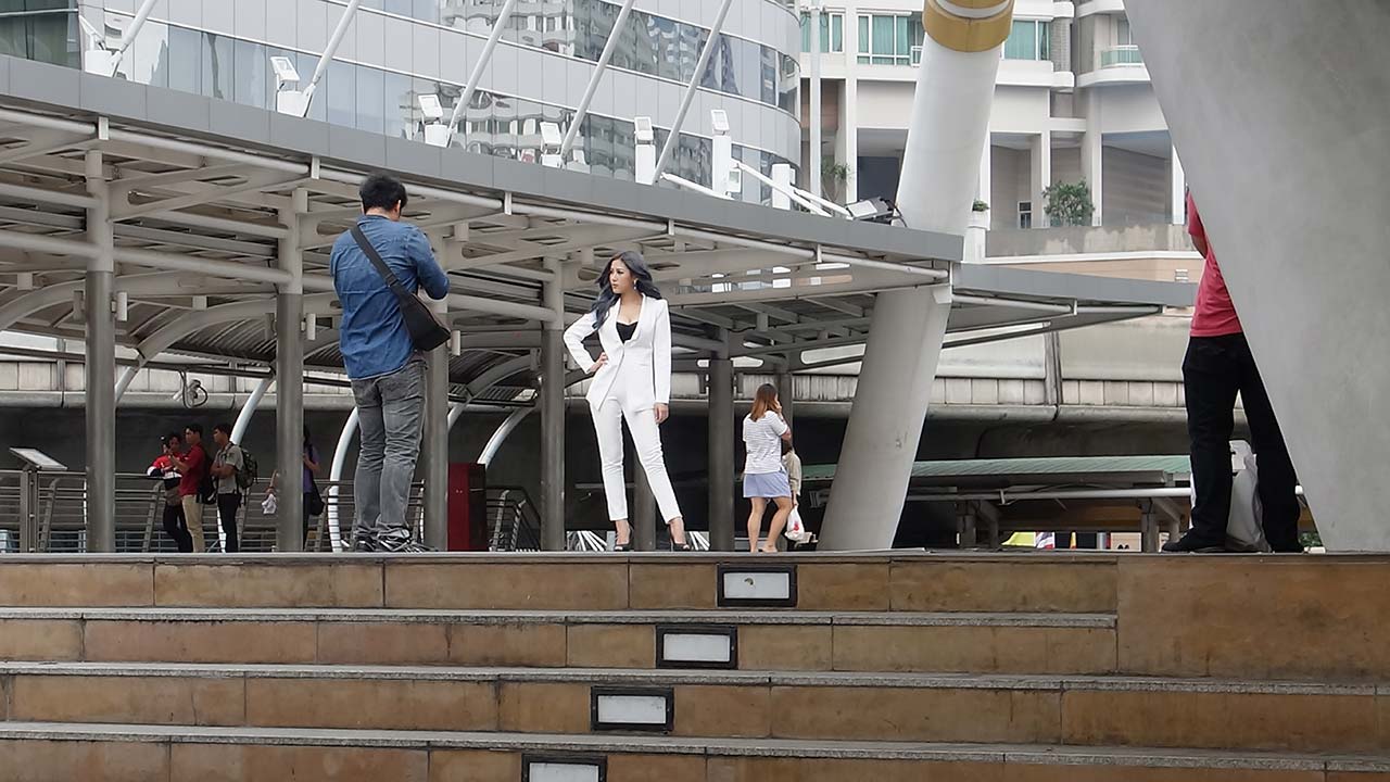 Sexy model on photo shoot in the streets of Bangkok