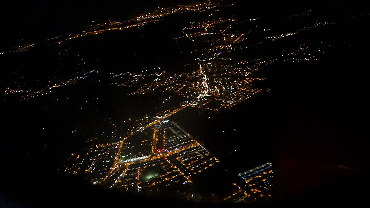 Kuala Lumpur as viewed from a plane, at night