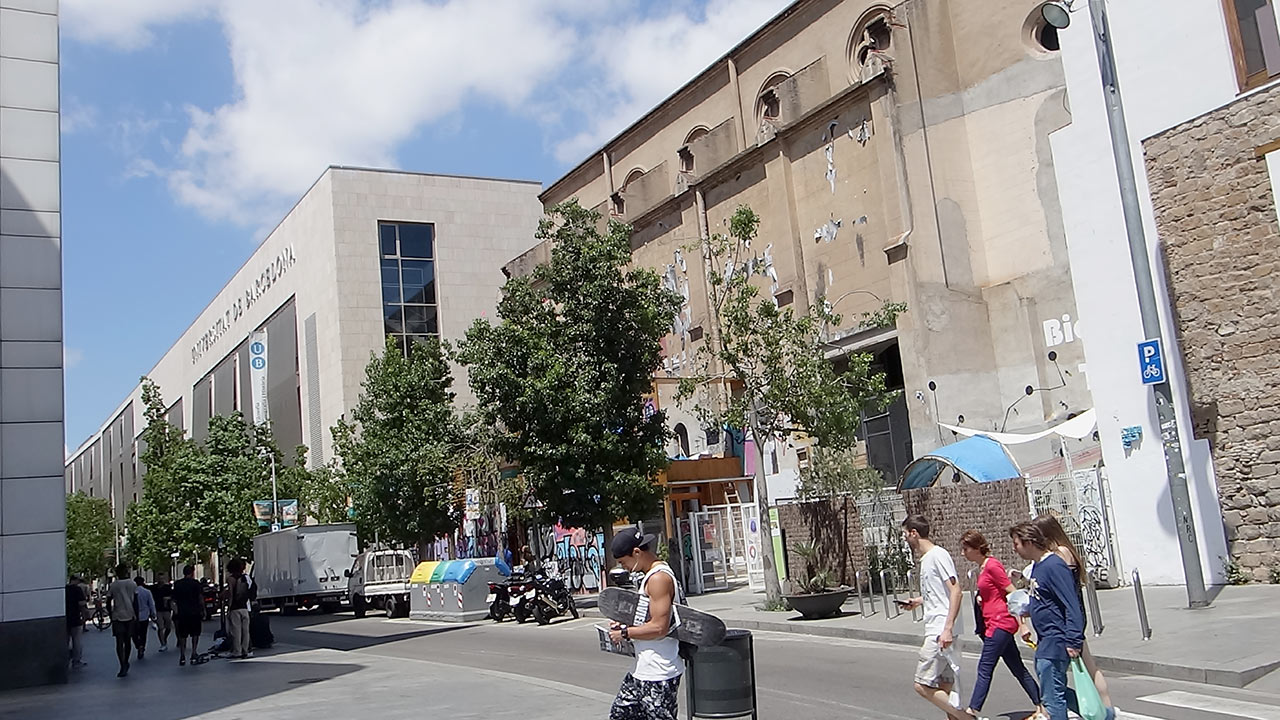 View of street by closed Barcelona Museum Of Contemporary Art
