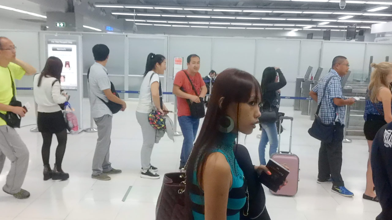 View inside airport before boarding and arrival in Laos