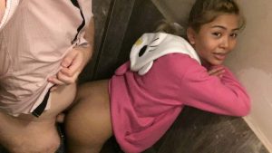 Hot Thai teen in Bathroom Quickie gets bent over in public toilet and getting her standing creampie injection from behind
