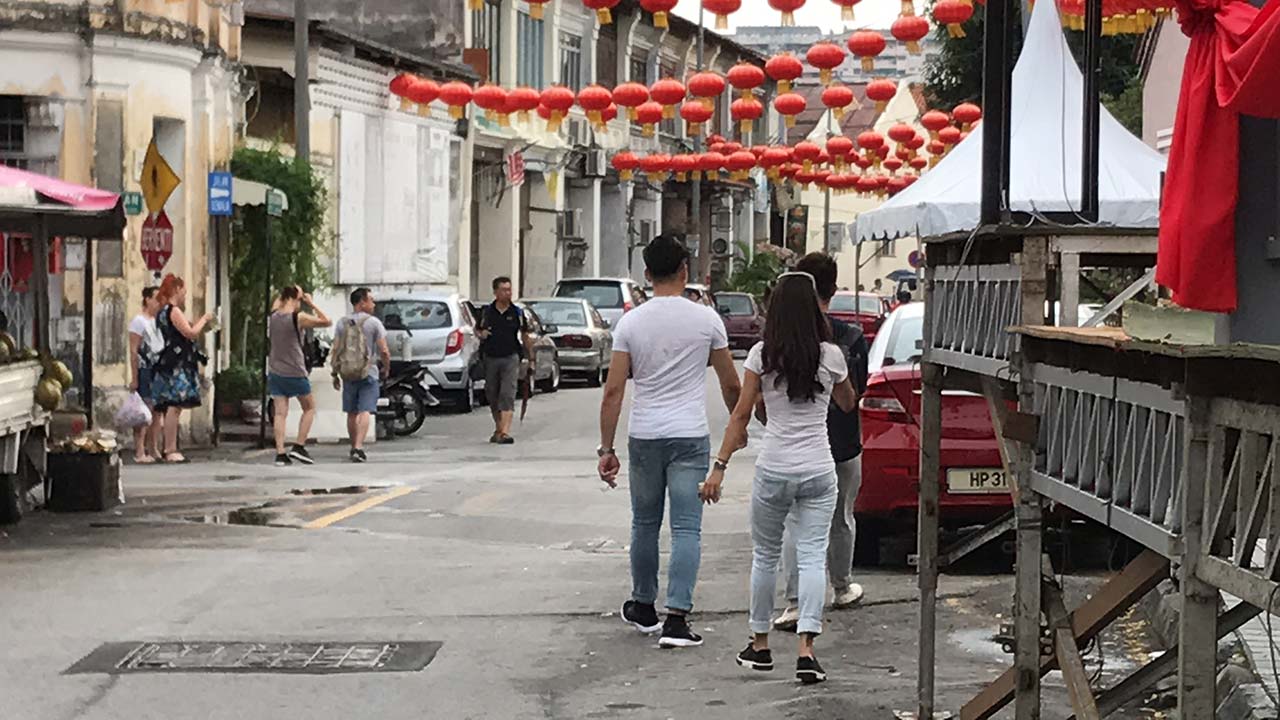Exploring streets of Chinatown in penang Malaysia