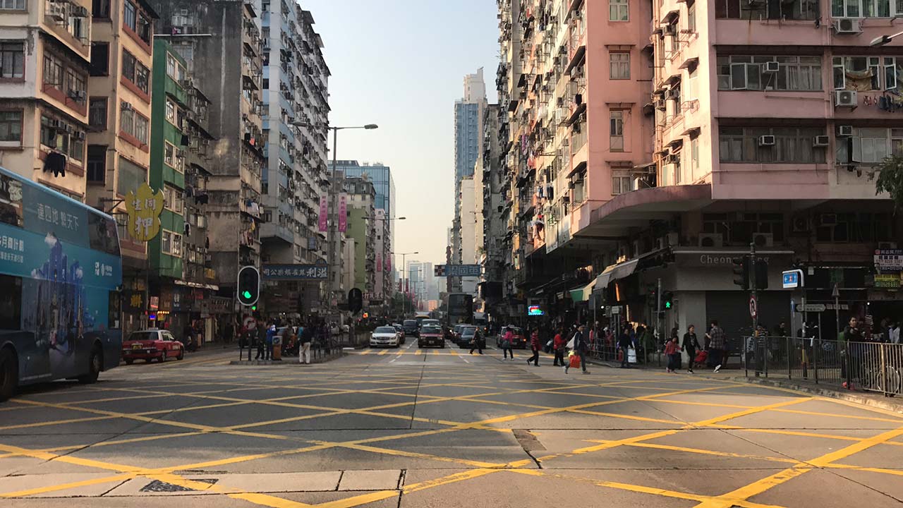 Long walk through streets of Hong Kong