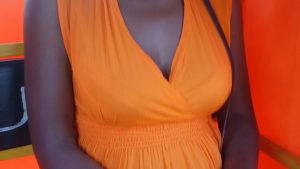 Black Teen in dress with no bra on