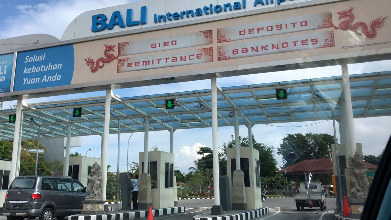 View of Bali International Airport vehicle entrance on my way to escape all the white chicks in Bali