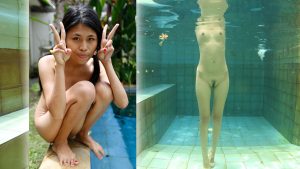 18yo Adelia nude swimming underwater at hotel pool