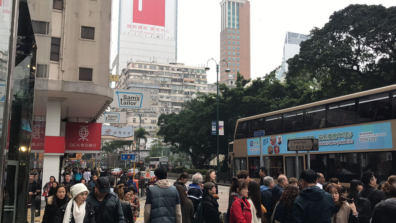 Busy view of long Hong Kong Street Walk