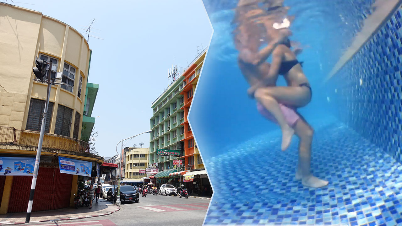 Thammanoonvithi Street walk and freaky couple in pool