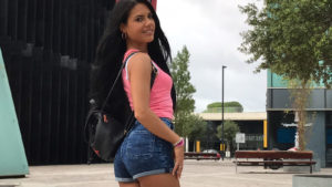 Apolonia Lapiedra shows off cute butt in tight jean shorts