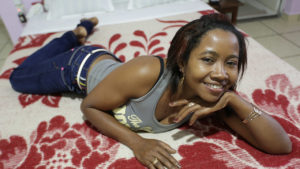 Cutie poses in sexy jeans before this Black MILF Fucking horny white dude