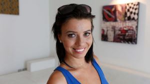 Horny Brunette with sunglasses on head