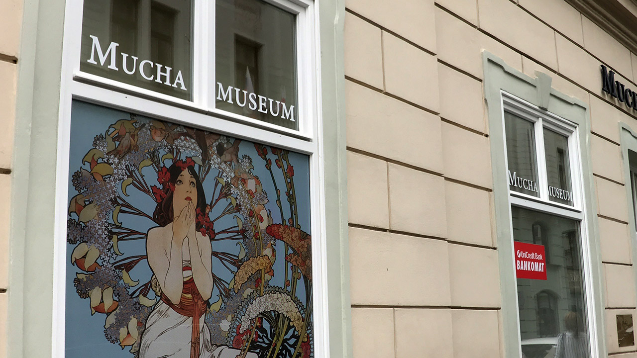 Mucha Museum street window view