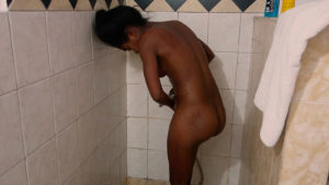 Teen Ebony Ass gets wet in the shower
