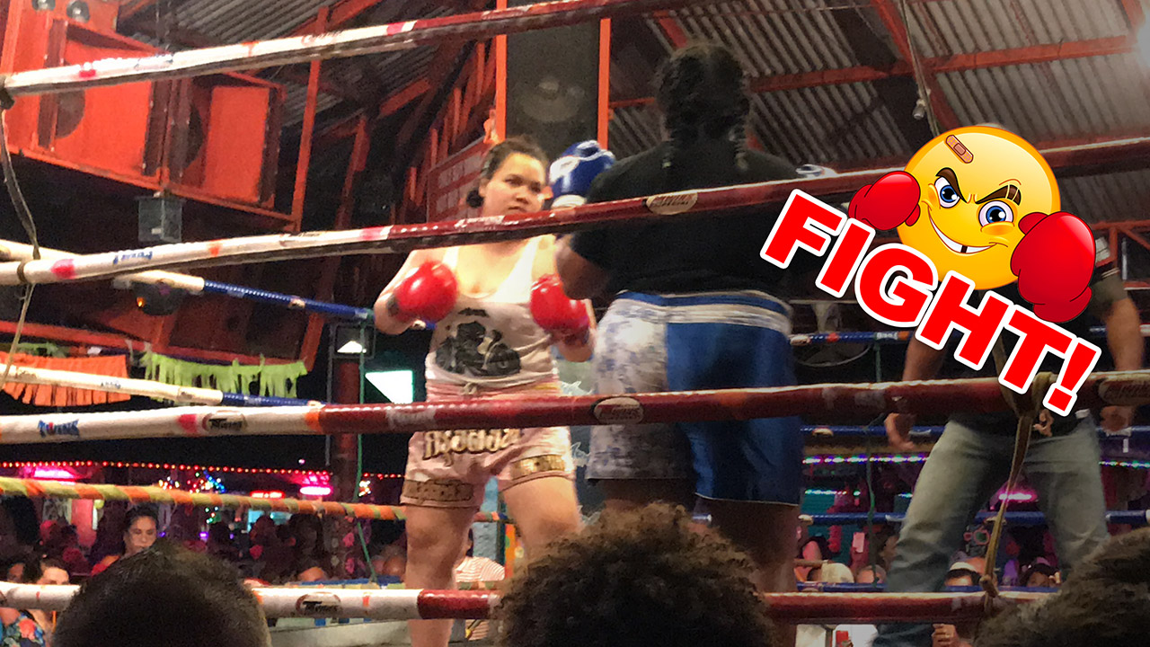 2 large women compete at Female Thai Boxing