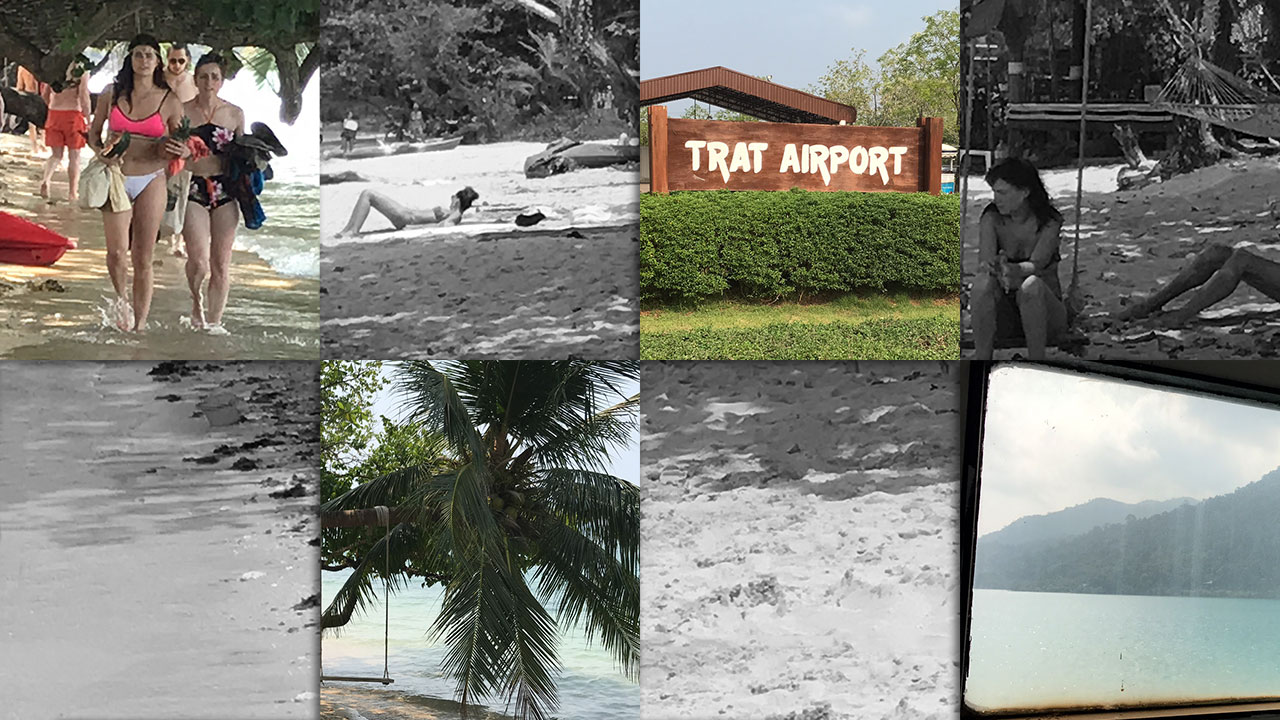 Collage of scenery and girls at beach after my trip to Koh Chang