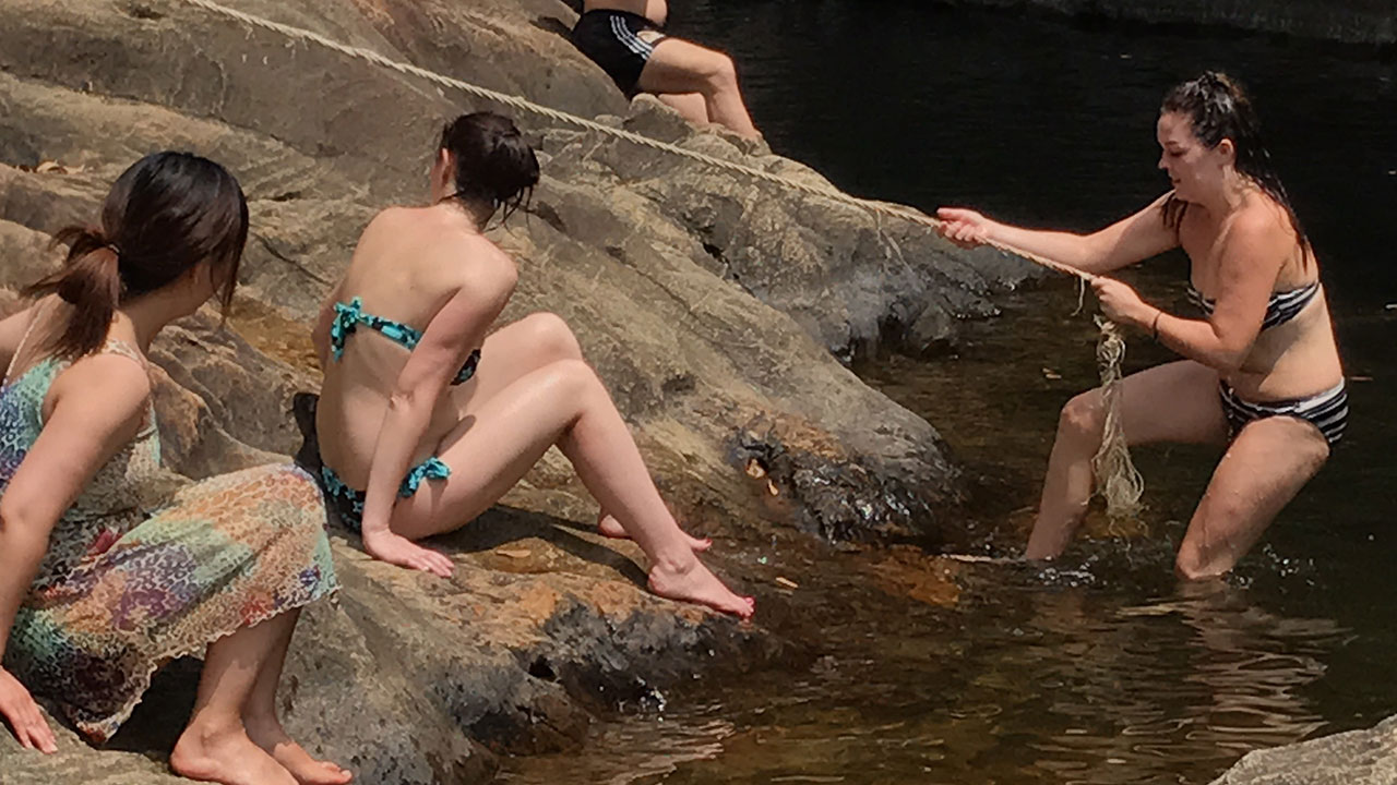Cute Bikini girls enjoying Koh Chang waterfall