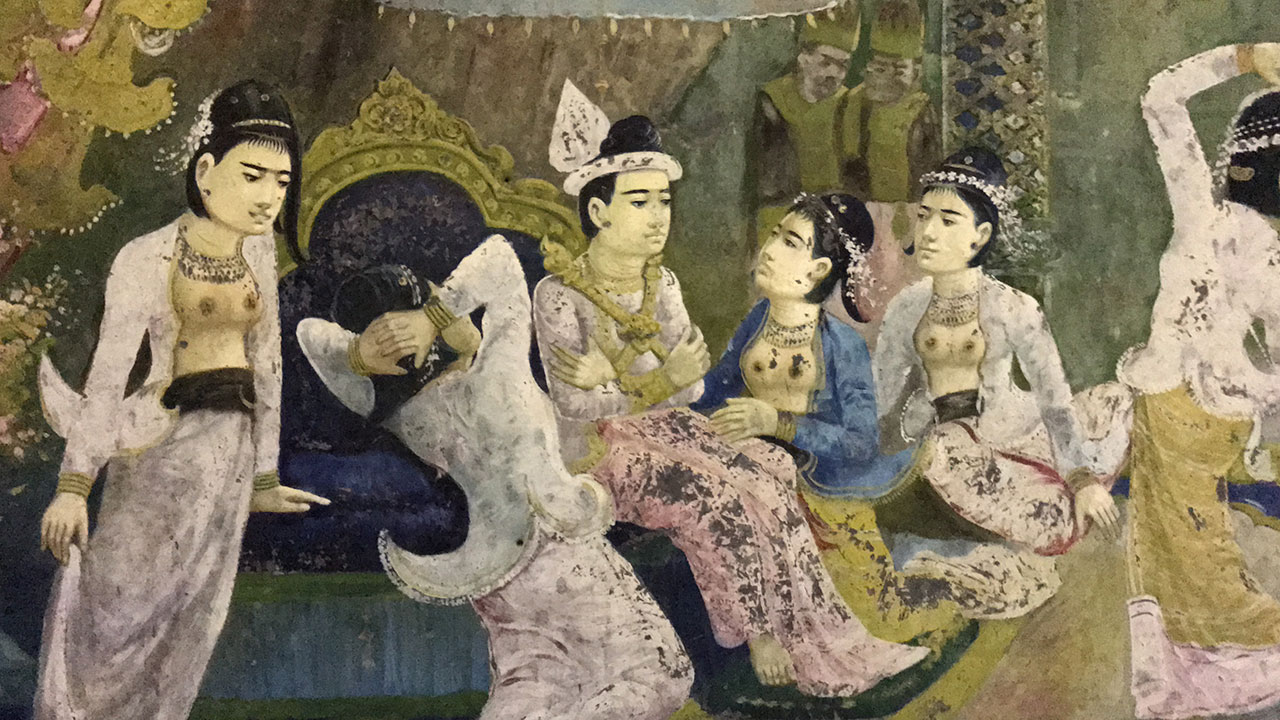 Bare breast paintings at National Museum of Yangon