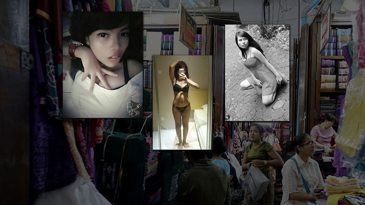 Pics of Filipina Chesa over background of Local Yangon Market