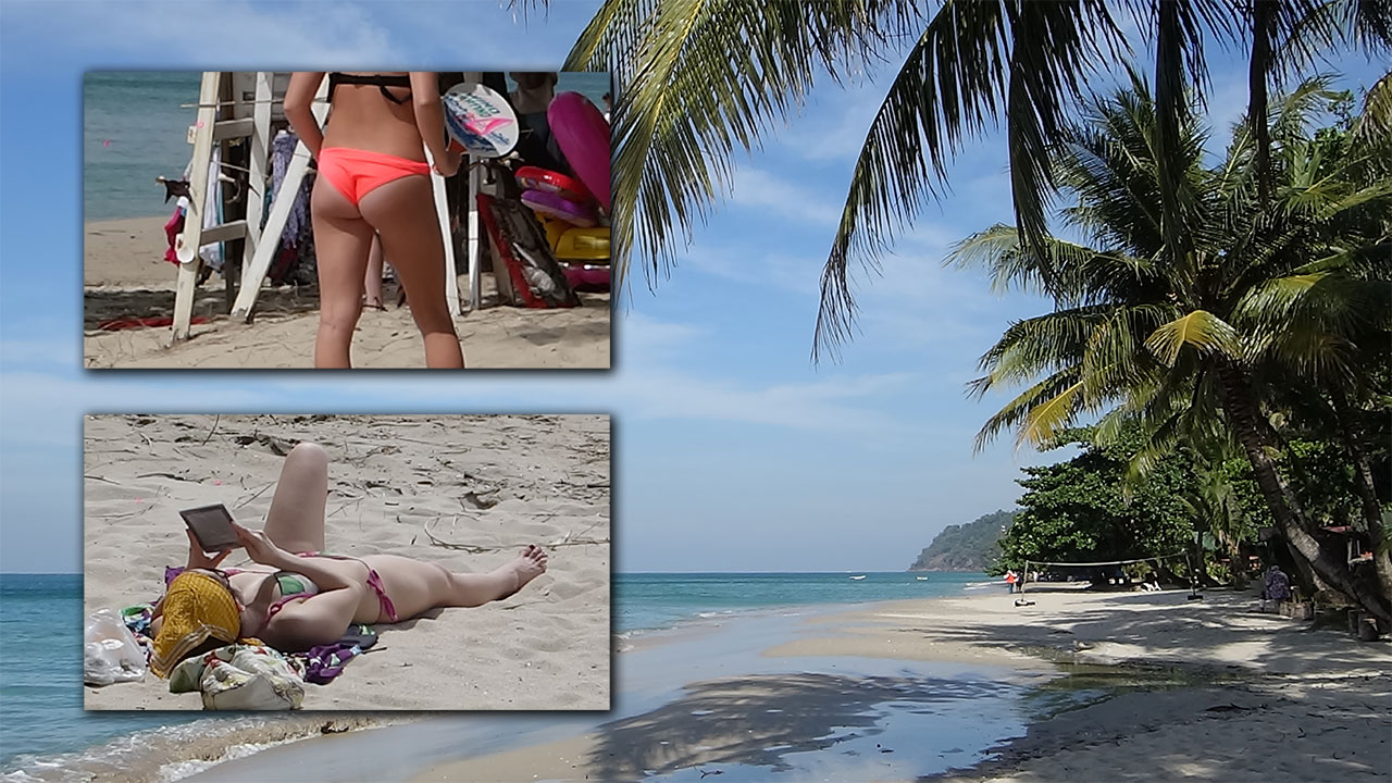 Hot Beach Ass and sunbathers at Thai beach