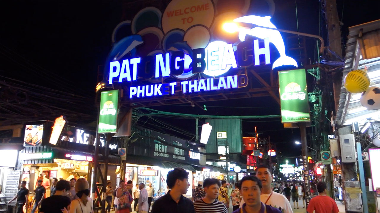 Patong Bar Street beach at night