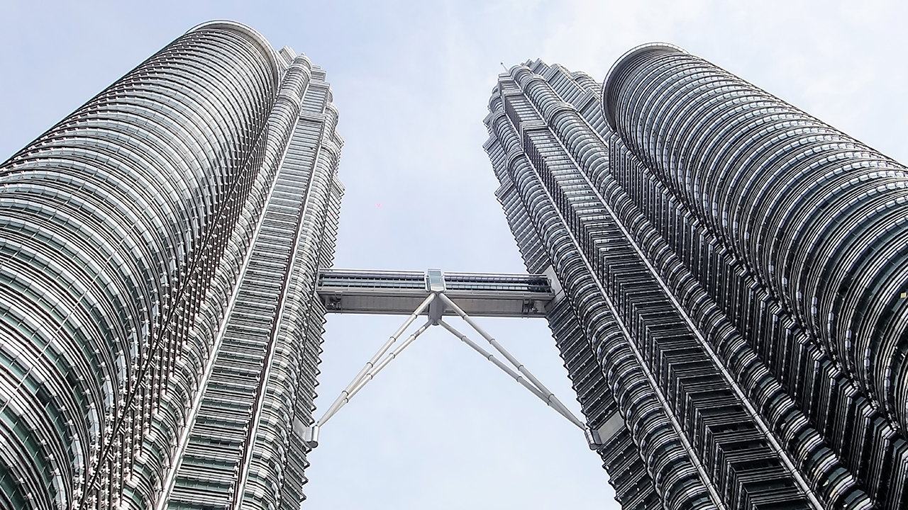 View of Kuala Lumpur City Centre towers from below