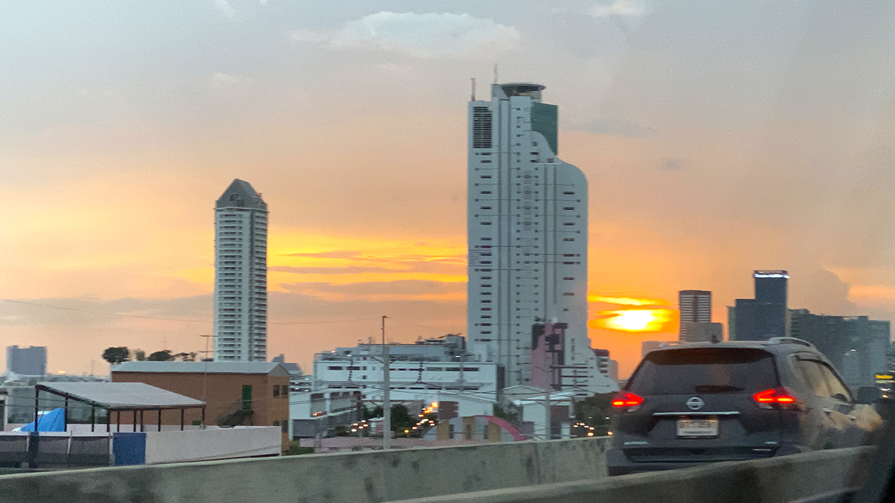 Sunset skyline view from highway while Visiting Bangkok