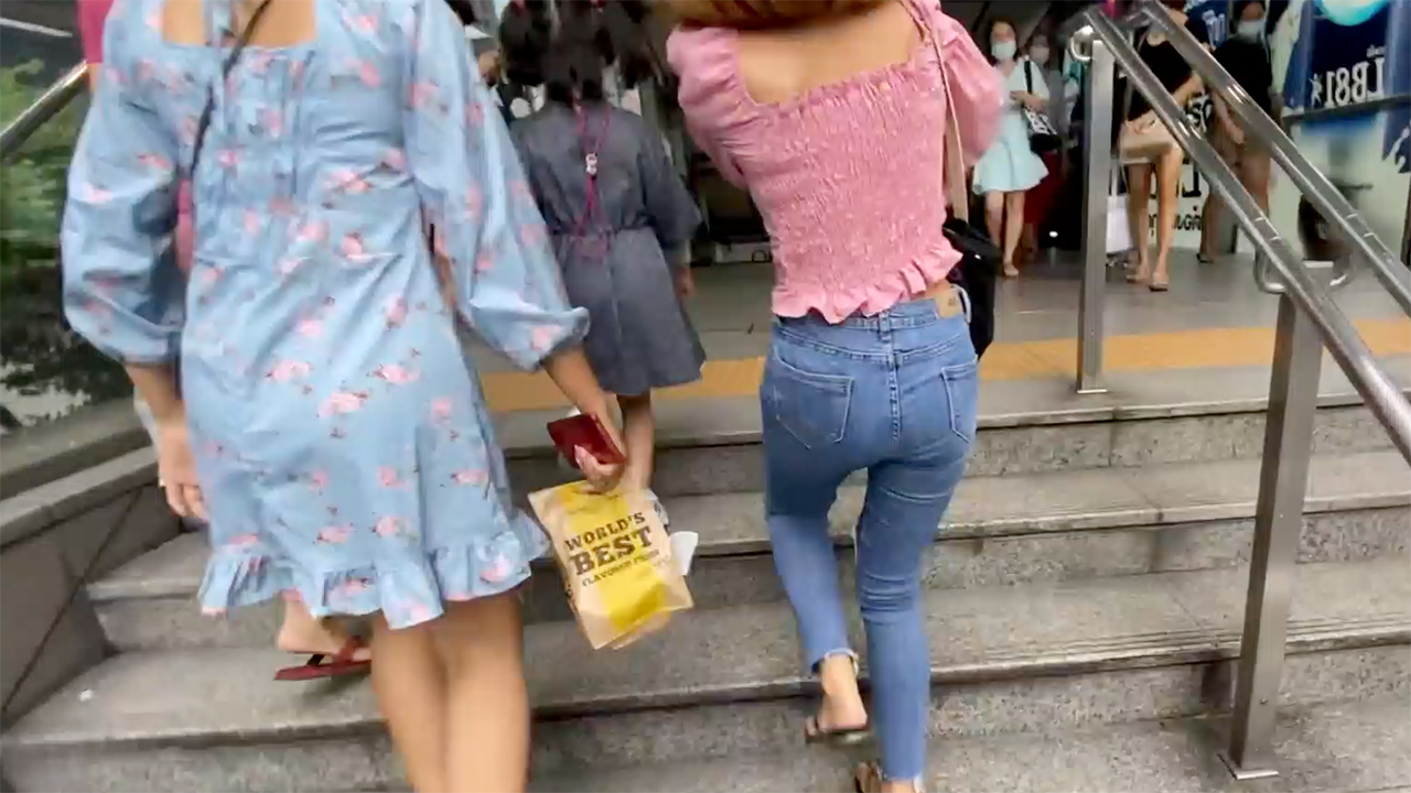Candid Butts climbing stairs in Bangkok Shopping Mall
