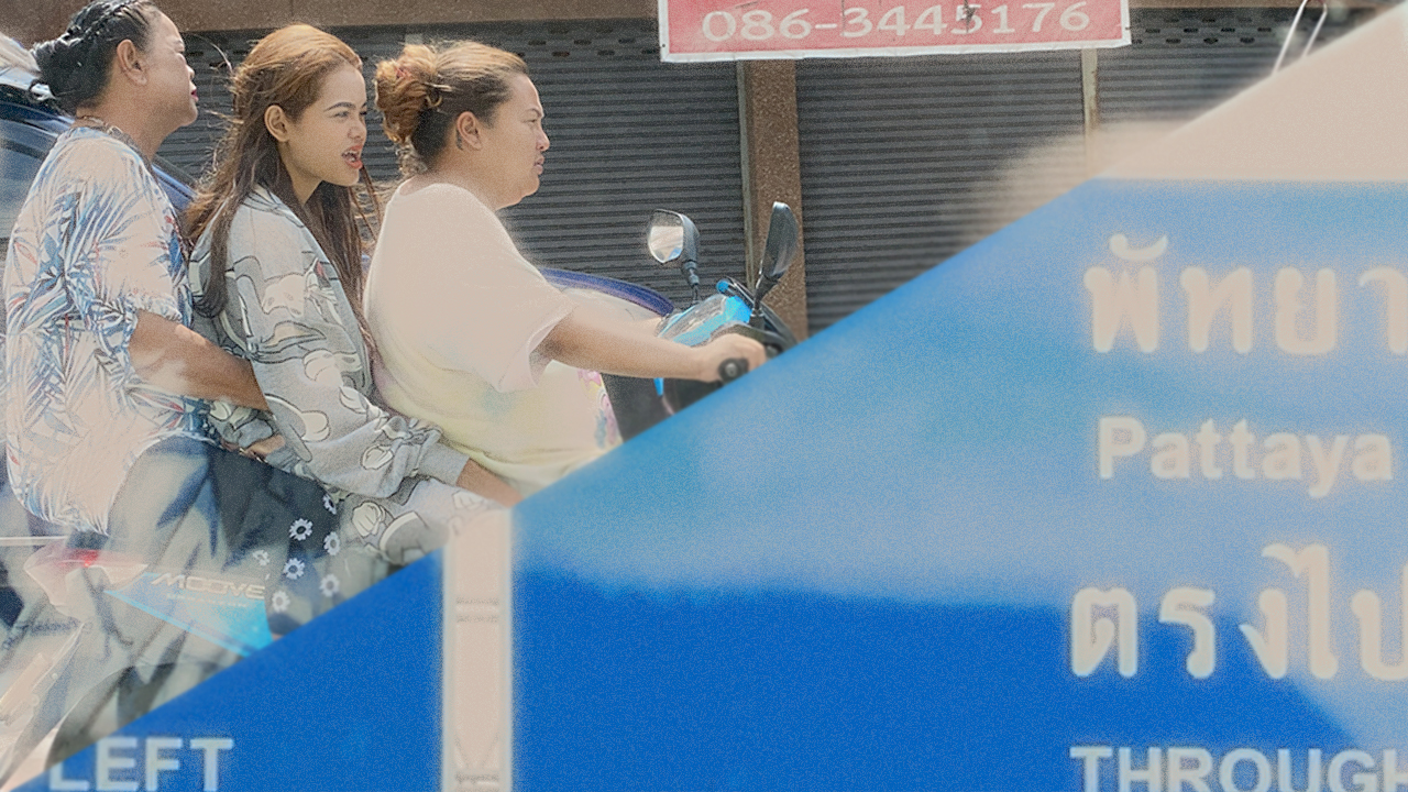 Stuck Girl On BIke in Pattaya with big smile