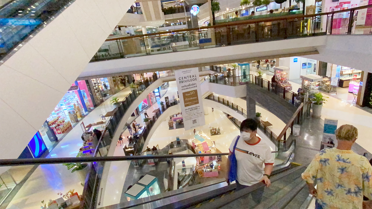 View inside Central Pattaya Shopping center from escalators