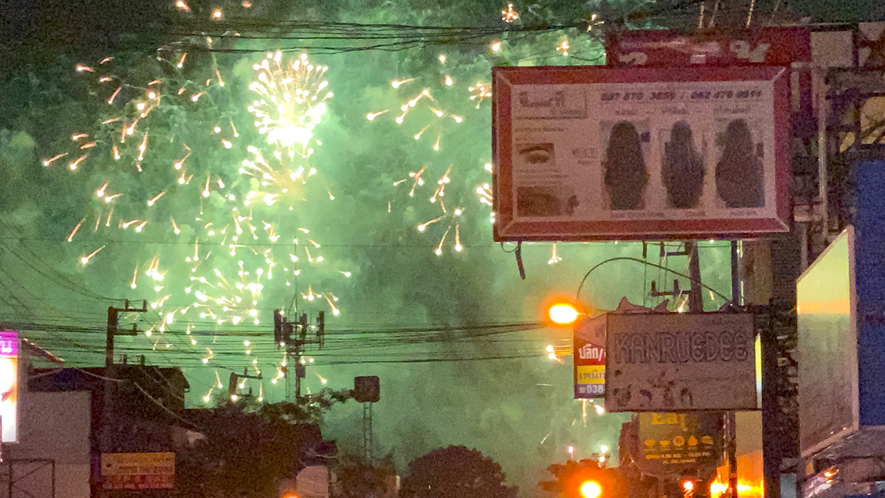 Green flashing pile of Pattaya Fireworks captured on video