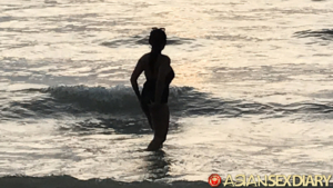 Sunset with beautiful Asian Beach Girl