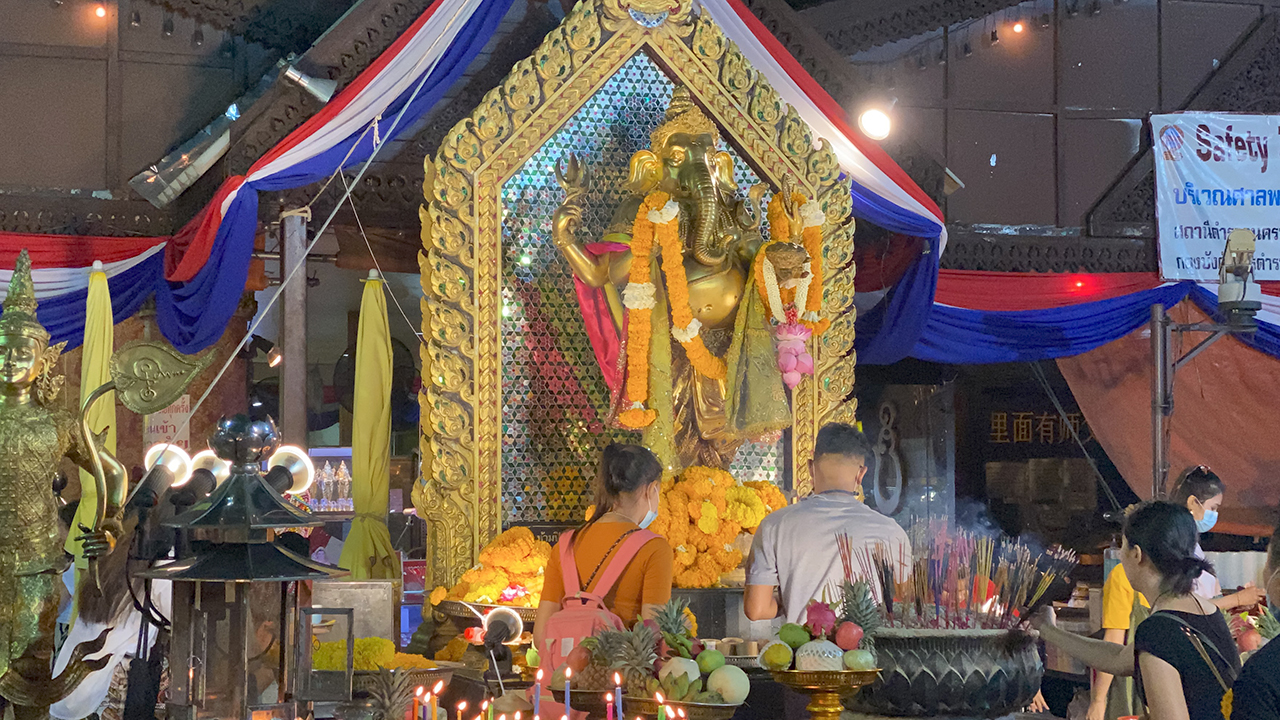 View of colorful Bangkok Temple with truthsayers