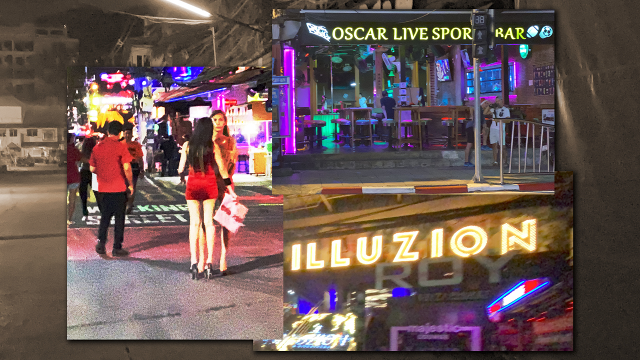 Collage of open bars and a few girls on Bangla Road