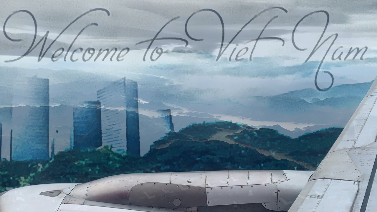 Artistic collage of landing in Hanoi Vietnam