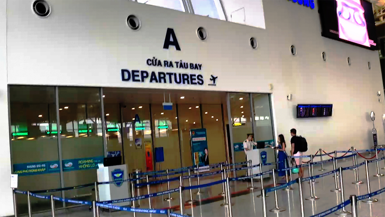 View of departures at airport on Hanoi to Singapore trip