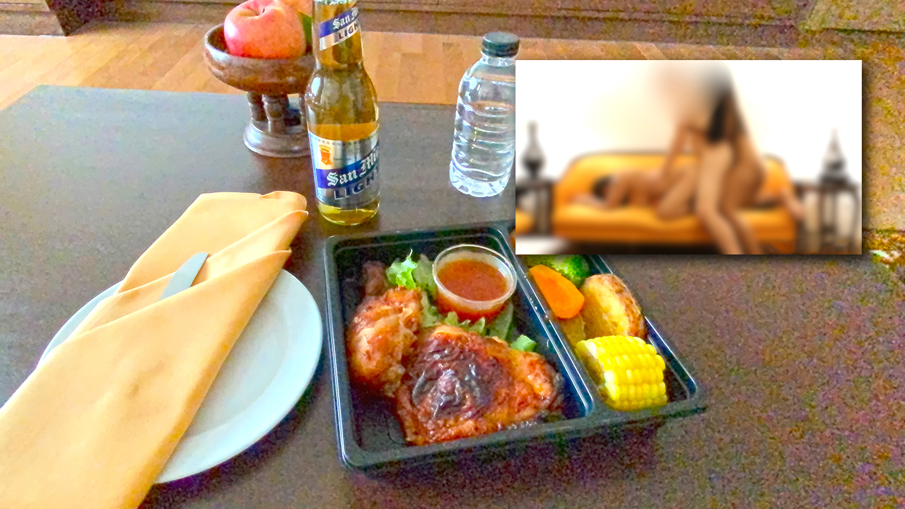 Collage with Secret Threesome footage and my quarantine meal