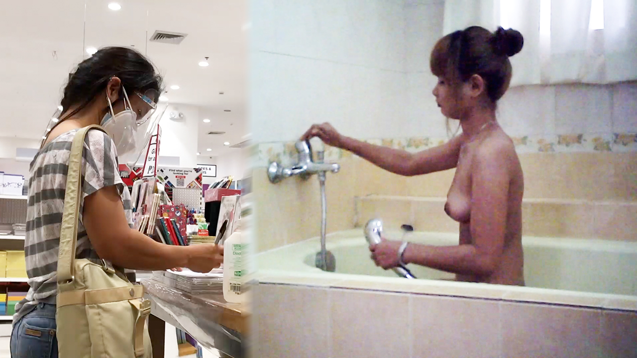 Girl shopping and Horny Naked Waitress in the shower