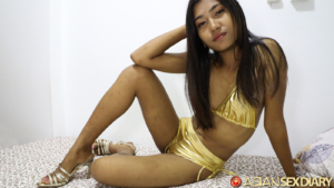 Flat chested tight Asian body bikini