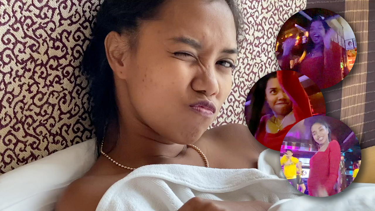 Collage featuring images of Fon on A Wild Night Out in the club and next days hangover