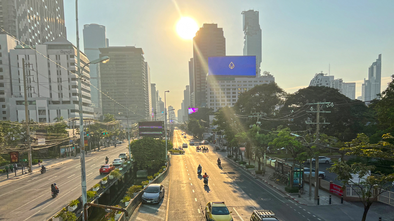 Bangkok skyline Sunbeam Pictures from walking bridge