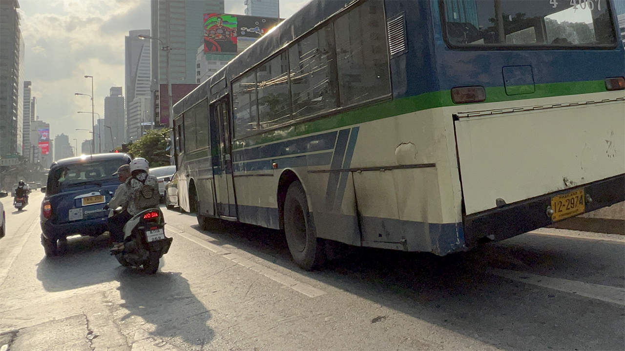 View of street from Taxi Motor cycle in Bangkok