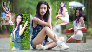 Kay B Thai teen collage outdoors jean shorts fetish and dress pics