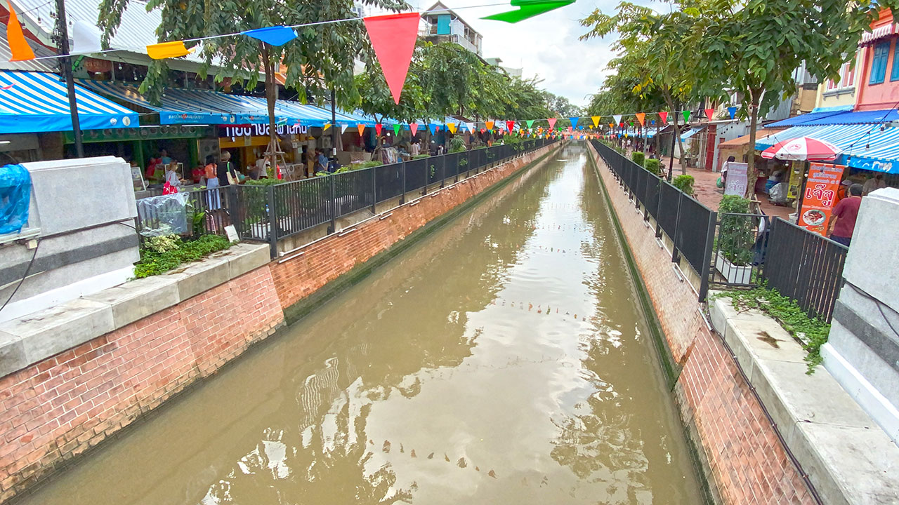 View of river in Little India Bangkok district