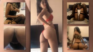 Collage of pics with Pattaya Slut Pla showing off body