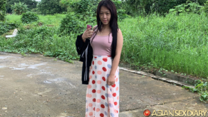 Cutie in summer dress on walking trail