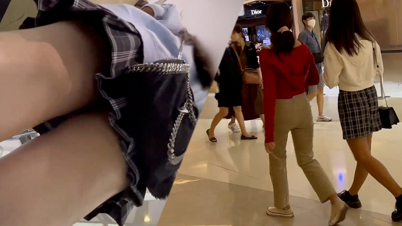 2 panel image showing cute Thai Girls In Skirts