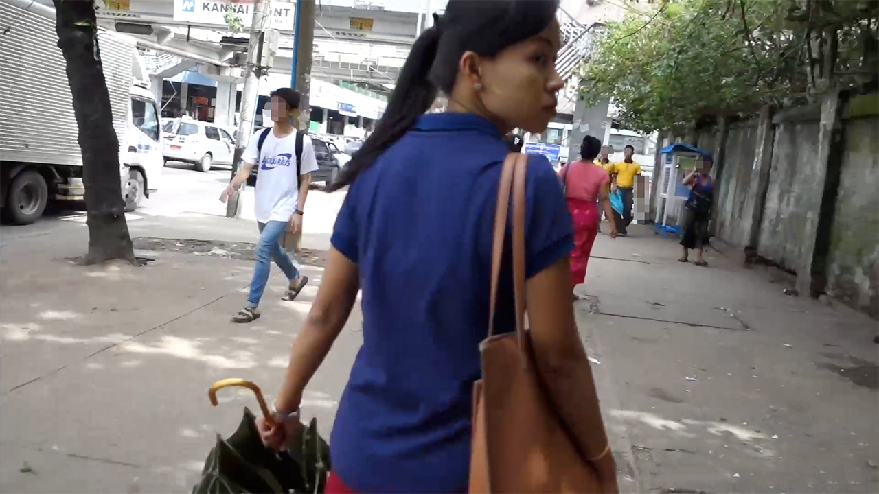 Burmese girl in street during my Yangon Walking Tour