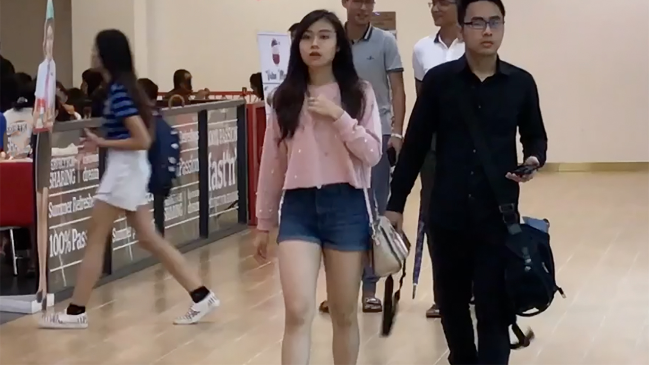 Cute Burmese girl walking with BF in Junction City Myanmar