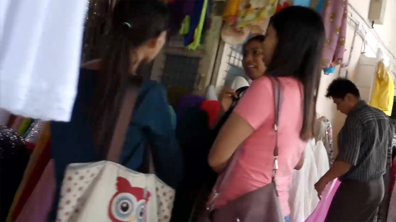 Myanmar Girls talking at Traditional Burmese Market in Yangon
