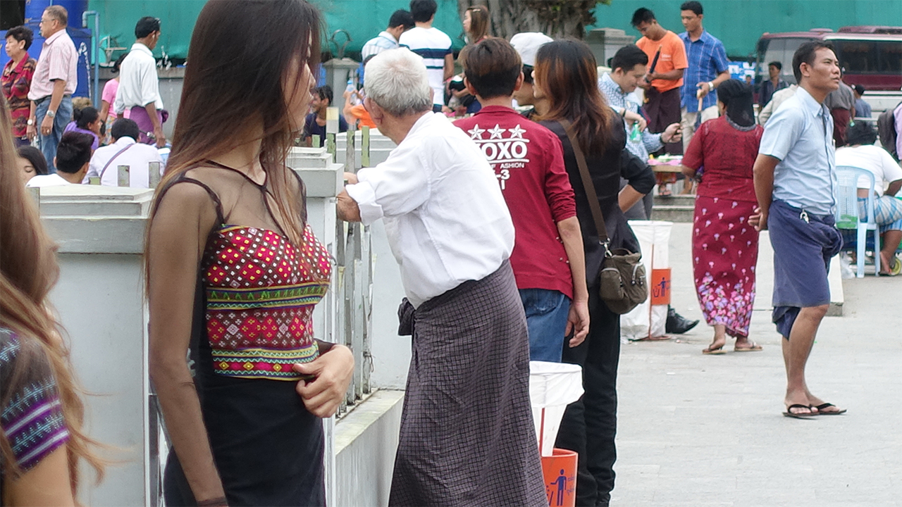 Some Asian GF posing outside for her BF with a camera